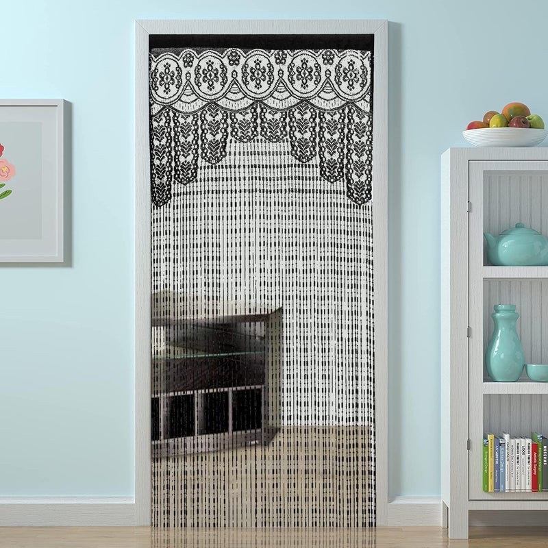HSYLYM String Door Privacy Lace Curtain Macrame Boho Doorway Window Curtains for Wall Divider Windows Door Covers Decorative Room Separation (35Ã—79in/90Ã—200cm,Black) - Image 1